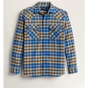 Pendleton Mens Wyatt Snap-Front Cotton Long Sleeve Shirt blue bronze plaid